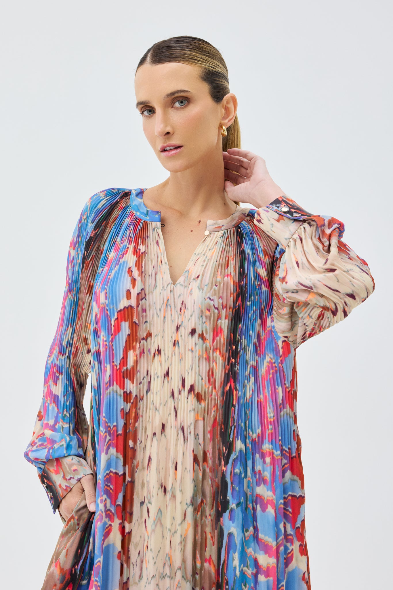 CASCADE PLEATED DRESS