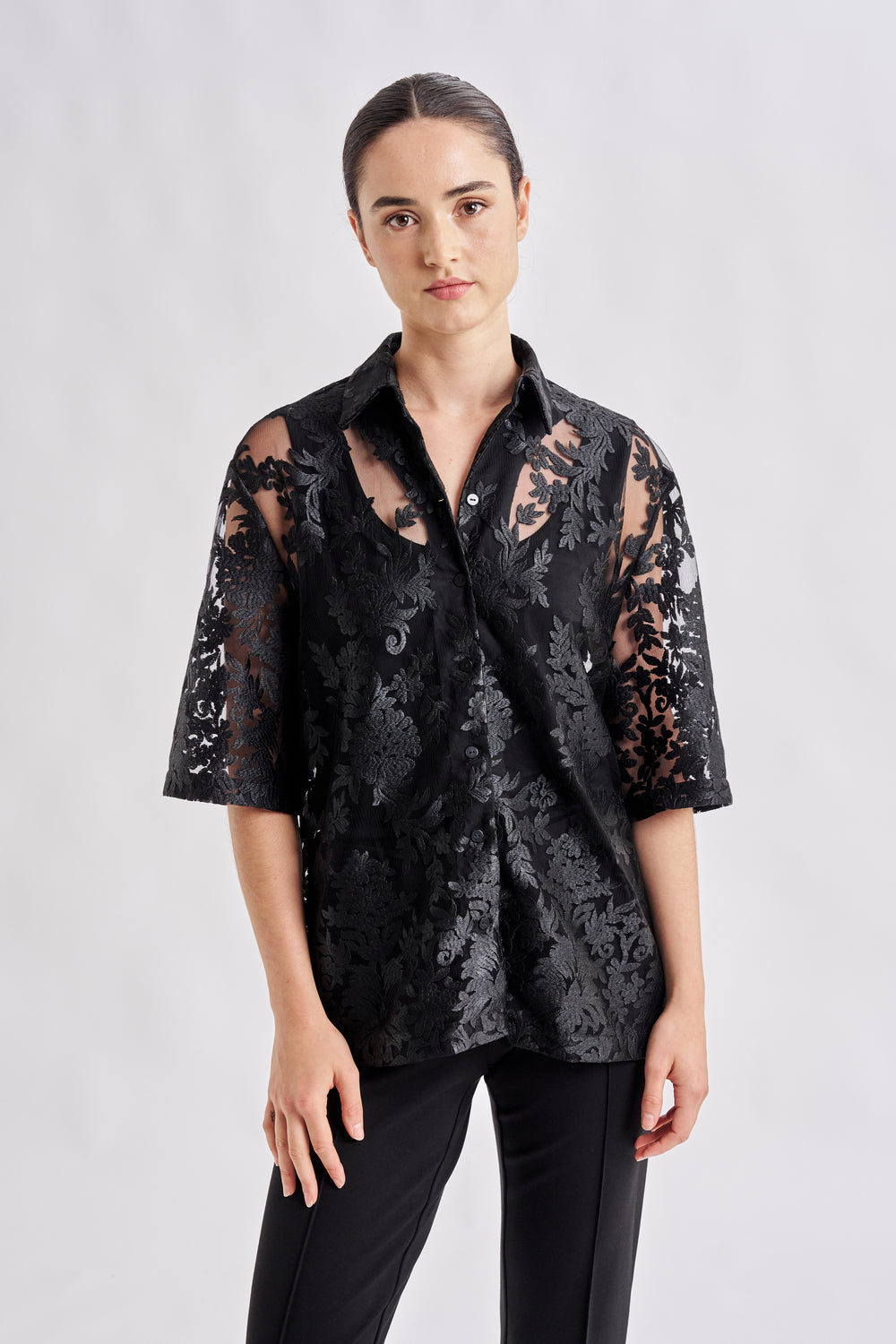 Lace Slim Short Shirt main image 1
